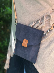 Mini Crossbody Purse - matte grey color with natural accents